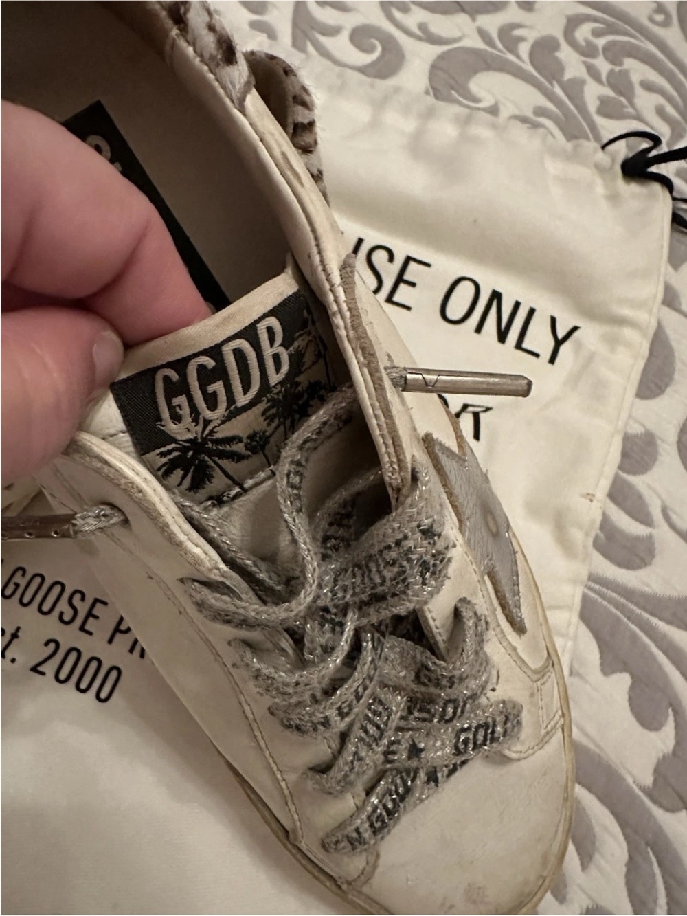 Golden Goose Super-Star White Leather Sneakers with Leopard Heel Size 7 Like New - Picture 2 of 5